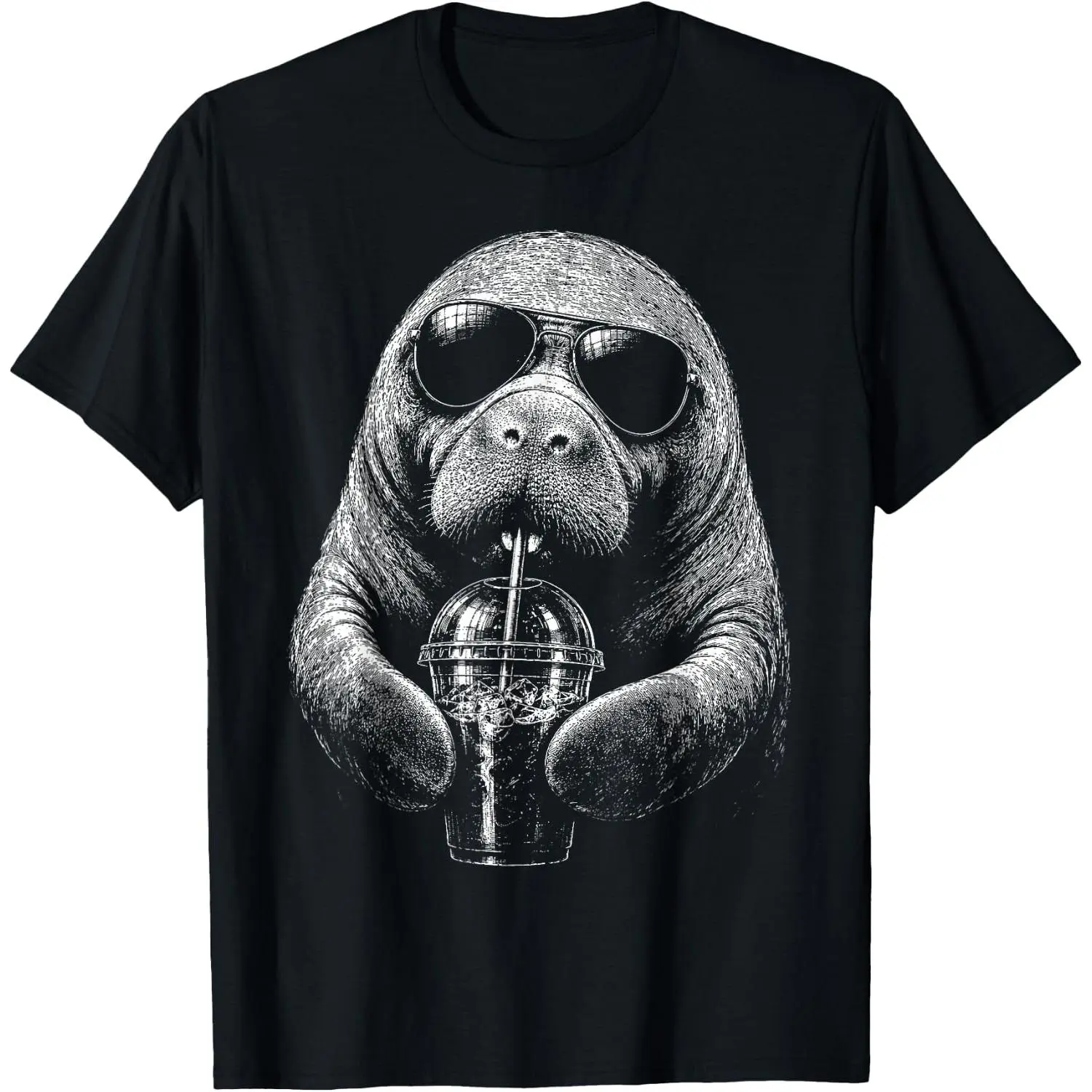 Funny Manatee Drinking Iced Coffee T-Shirt