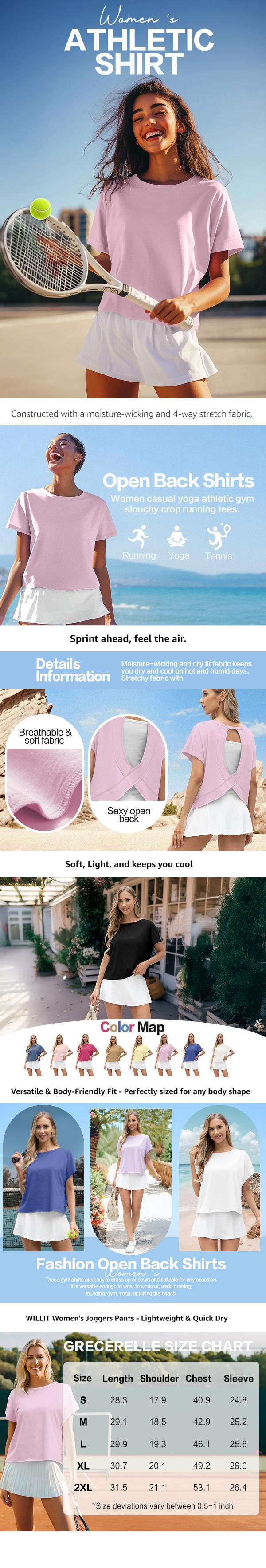 GRECERELLE Women's Open Back Workout Tops Backless Athletic Shirts Casual Crop Running Tee Y2k Yoga