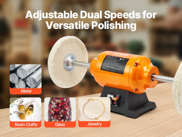 VEVOR 1/2HP Bench Buffer Polisher, 8-inch Bench Polishing Buffing Machine, 1725RPM/3450RPM Dual Speed Benchtop Polisher with 2PCS Cotton Wheels Cast Iron Base for Metal, Jewelry, Wood Polishing