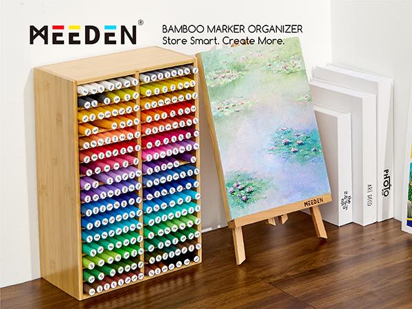 MEEDEN Bamboo Marker Organizer for Desk: Holds 224 Pens with 32 Compartments- Art Supply Storage & Holder for Alcohol Markers，Pens，Pencils