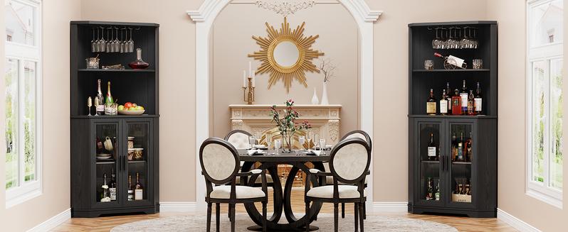 BROTTAR Corner Bar Cabinet with LED Lights, 65" Tall Wine Cabinet with Glass Holder & Tempered Glass Door, 4-Tier Liquor Alcohol Cabinet & Coffee Bar with Human Body Sensor for Dining Room, Black BROTTAR Corner Bar Cabinet with LED Lights, 65" Tall Wine Cabinet with Glass Holder & Tempered Glass Door, 4-Tier Liquor Alcohol Cabinet & Coffee Bar with Human Body Sensor for Dining Room, Black