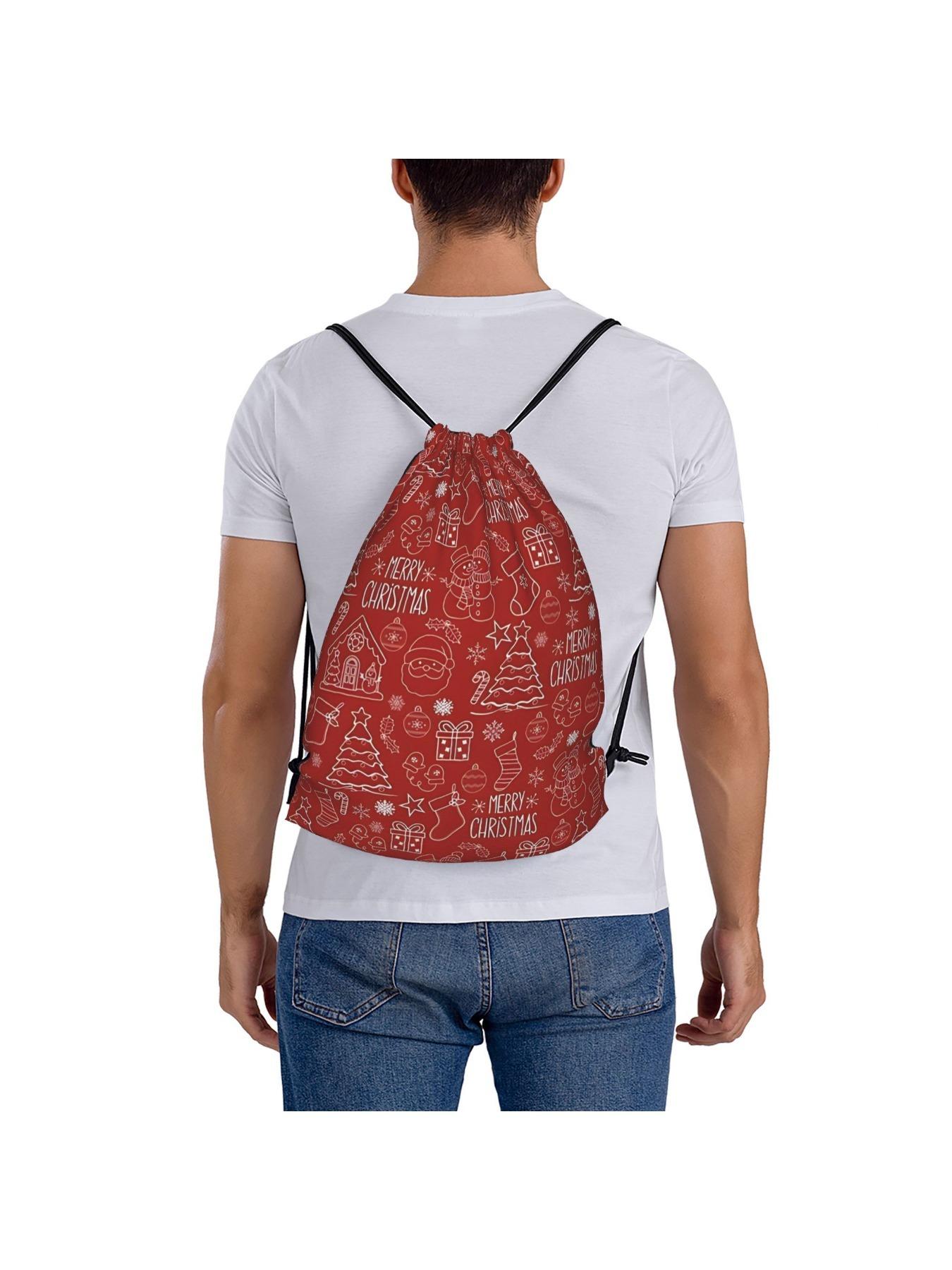 Christmas Backpack with Drawstring Closure, & Snowflake Design, Durable for Gym, School, Travel, Perfect Gift