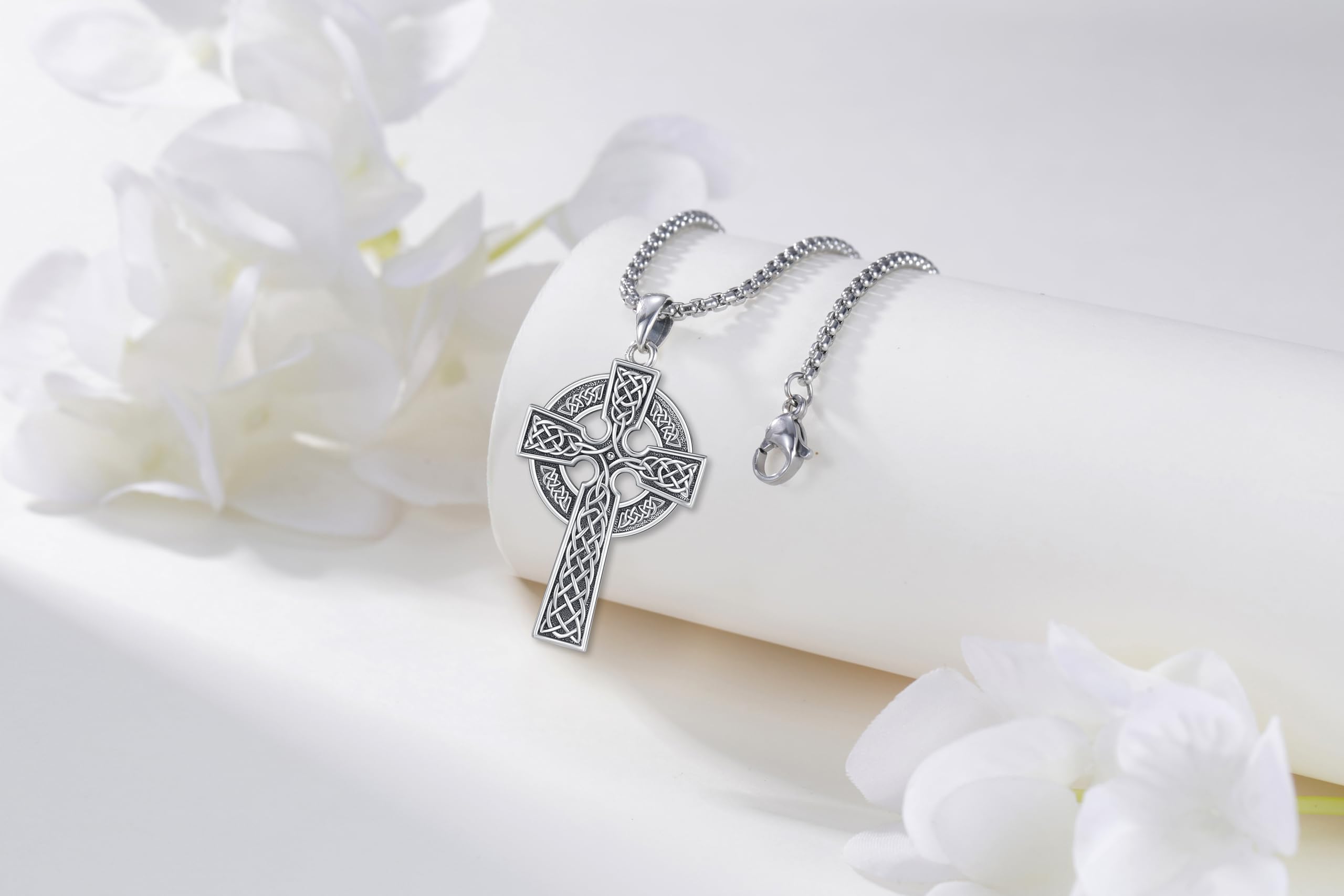 Thanches 925 Sterling Silver Celtic Cross Pendant Necklace for Men & Women, Unique Irish Trinity Knot with Evil Eye Design Perfect for Spiritual Protection and Stylish Accessories, Ideal Crucifix  Gift