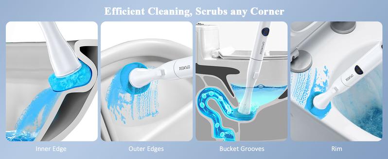 Electric Toilet Brush and Holder Set, Multi-function Toilet Bowl Cleaners with Solid Handle and Durable Bristles Easy Deep Cleaning for Bathroom,Rechargeable,5 Refills Disposable Cleaner Brush