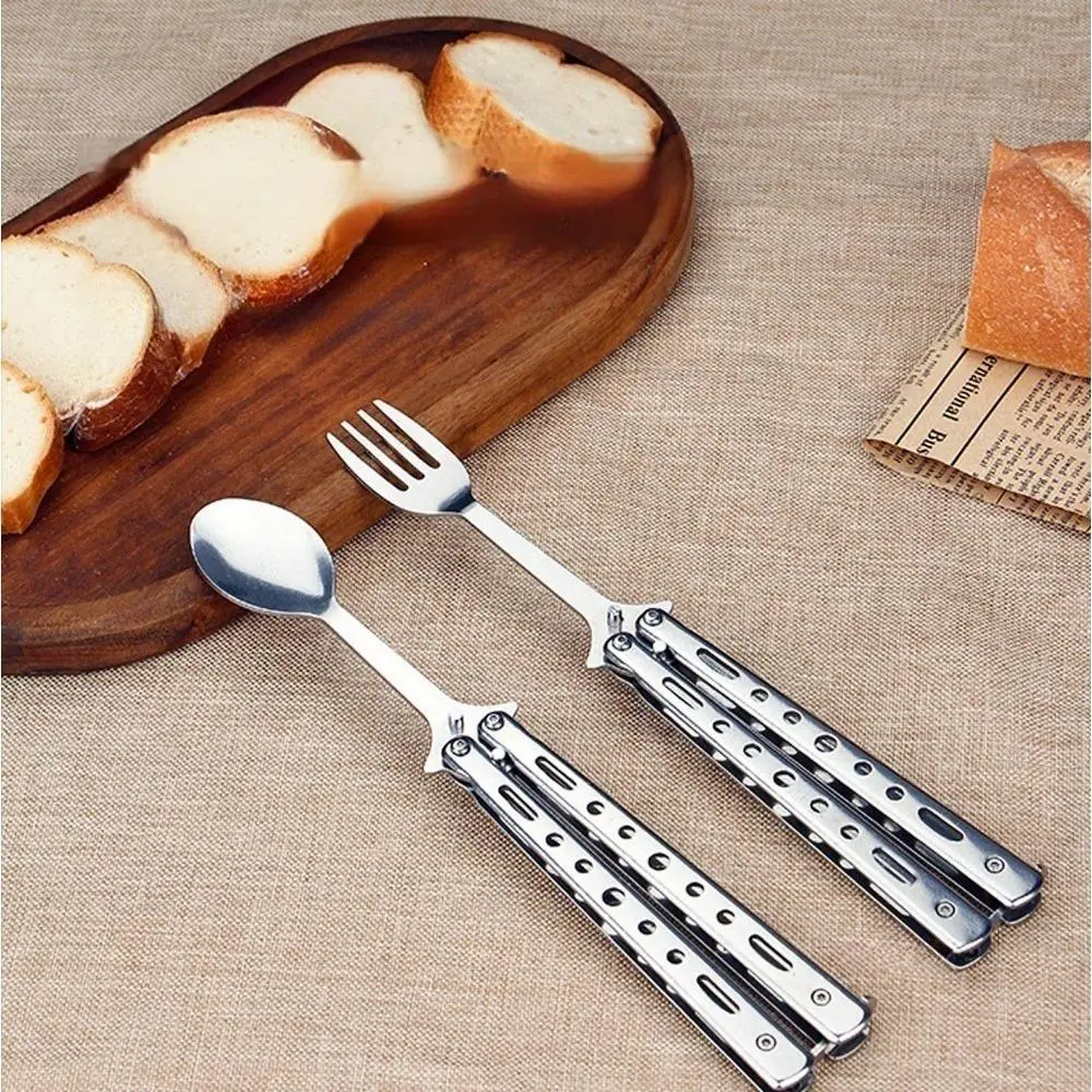 Stainless Steel Butterfly Spoon, a 2-in-1 Camping Gear Must Have | Foldable Multifunctional Travel Accessory with Bottle Opener for BBQ, Camping Gear Must Haves