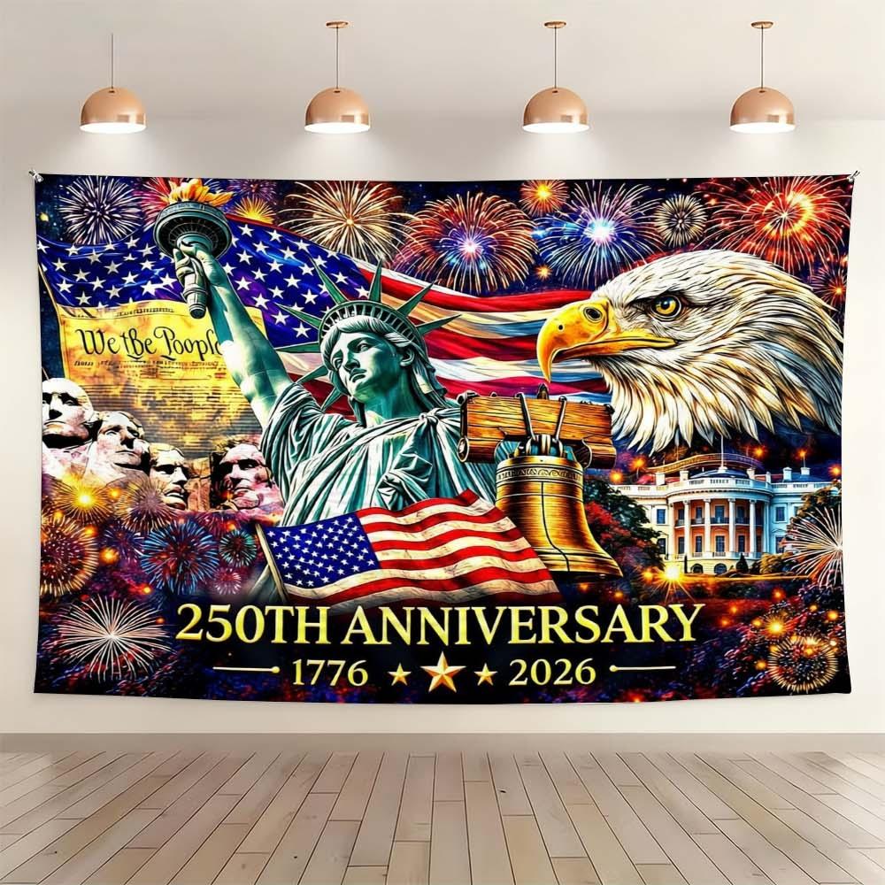 1PC Independence Day Celebration Wall Hanging Fabric for Home Decoration Vibrant Tapestry for Living Room Bedroom Festive Atmosphere Booster for Gatherings and Celebrations 250th Anniversary