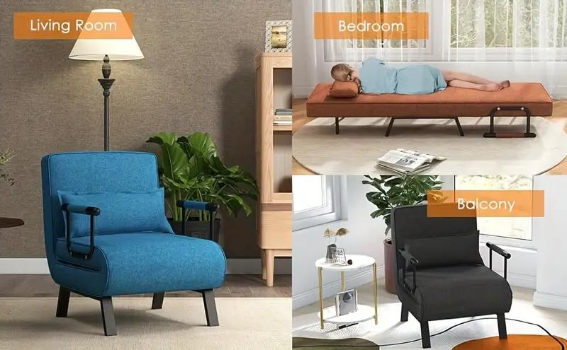 Sofa bed-Convertible 4-in-1 , Adjustable Lounge Chair with 6-Position Backrest, Folding Armchair Recliner for Living Room, Bedroom, and Office Indoor Furniture Sofa bed-Convertible 4-in-1 , Adjustable Lounge Chair with 6-Position Backrest, Folding Armchair Recliner for Living Room, Bedroom, and Office Indoor Furniture