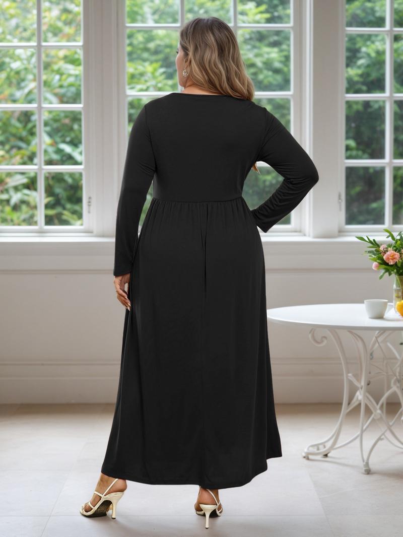【Plus Size】 Long Sleeve Maxi Dress Set, Casual Fitted Dresses, Classy Modest Dresses, Fall Winter Women Apparel, 2 Counts