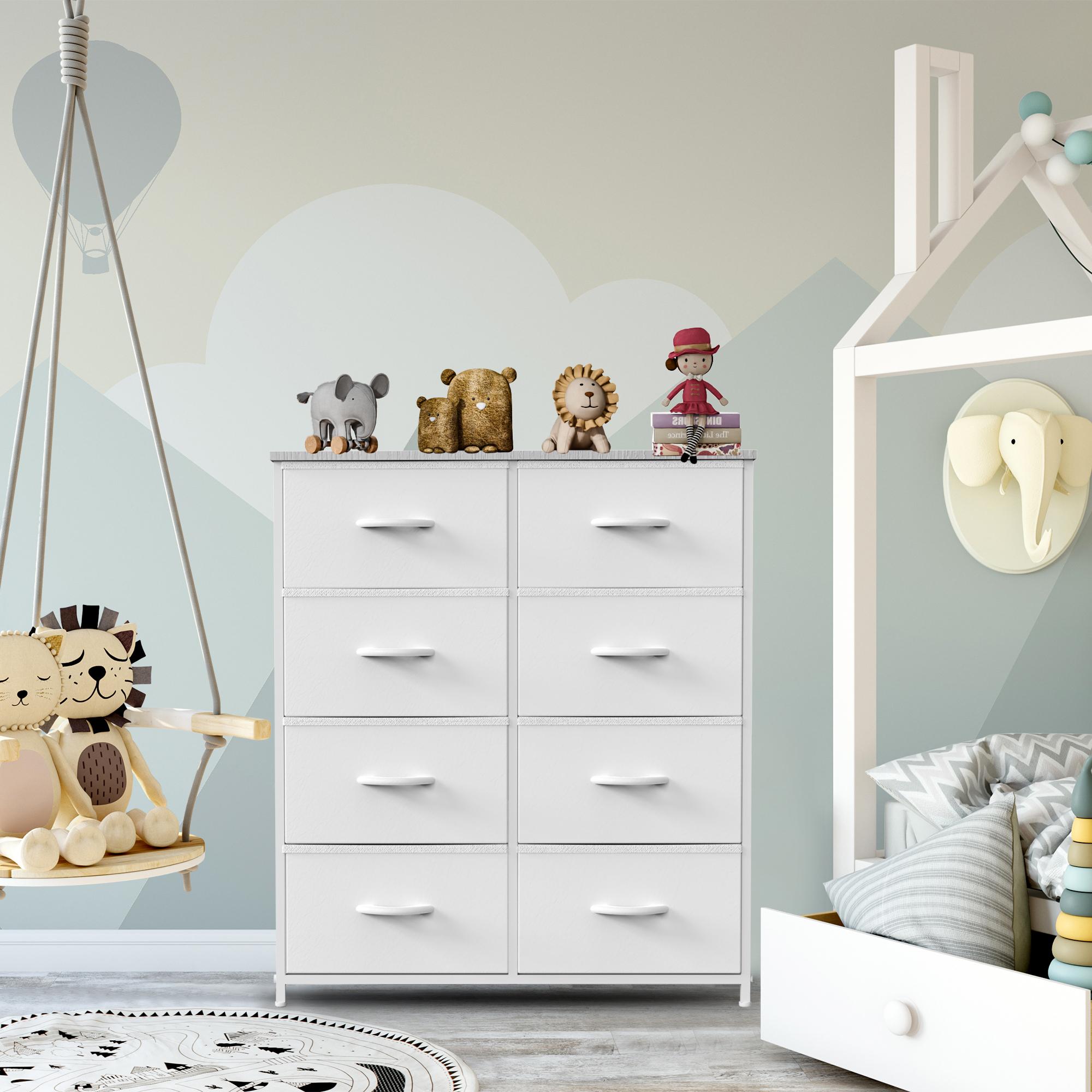 Tall Fabric Dresser with 8 Drawers, Wooden Top Storage Tower with Steel Frame for Closet, Nursery, Entryway, Kid's Room, Easy Assembly