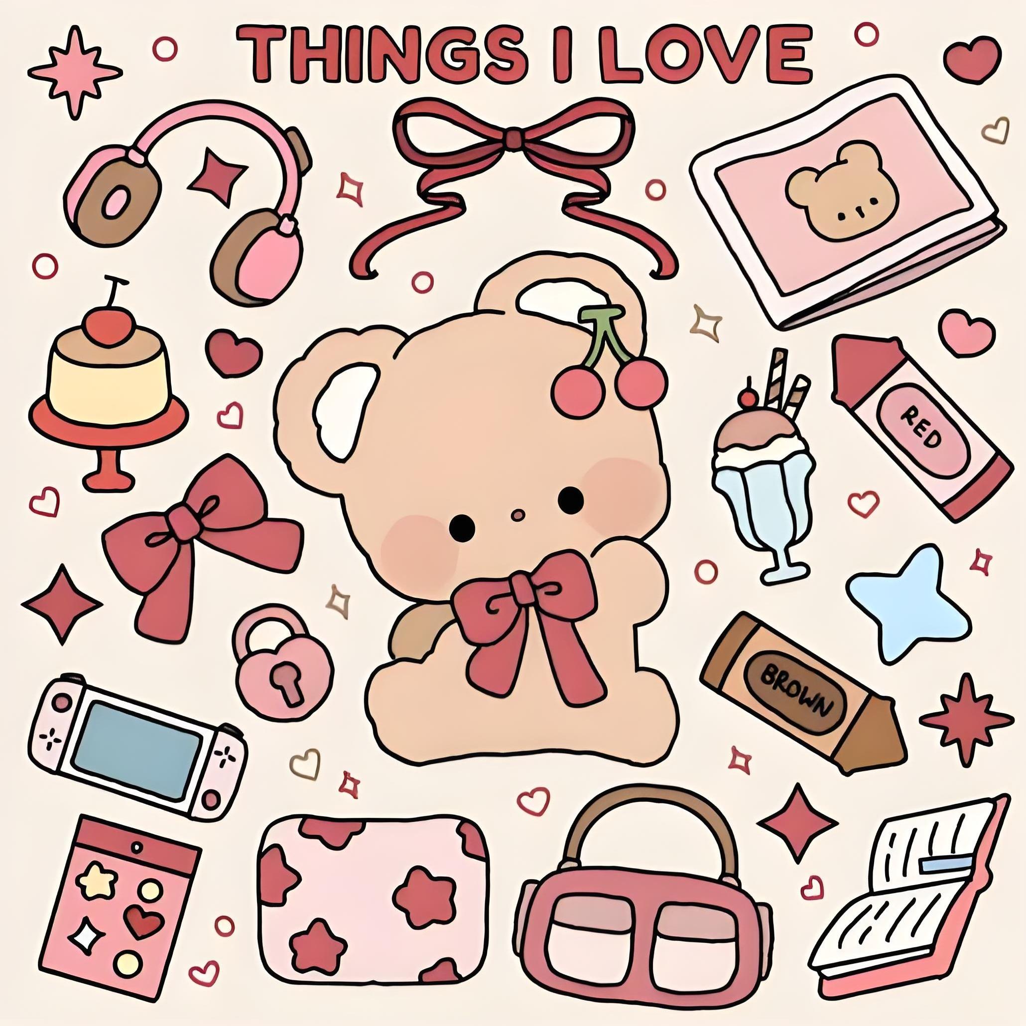 Things I Love Cute Kawaii Coloring Book for Kids & Adults - 22 Easy Aesthetic Cozy Life Coloring Pages, 120gsm Thick No Bleed Paper, Non-Toxic Odorless, Glue Binding, Perfect for Stress Relief