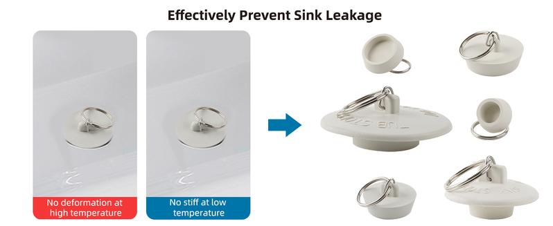 Hibbent 6 Pieces Drain Stopper, Rubber Kitchen Sink Drain, Sink Stopper Drain Plug with Pull Ring for Kitchen, Bathtub, Bathroom and Laundry Sink in 6 Different Sizes, White