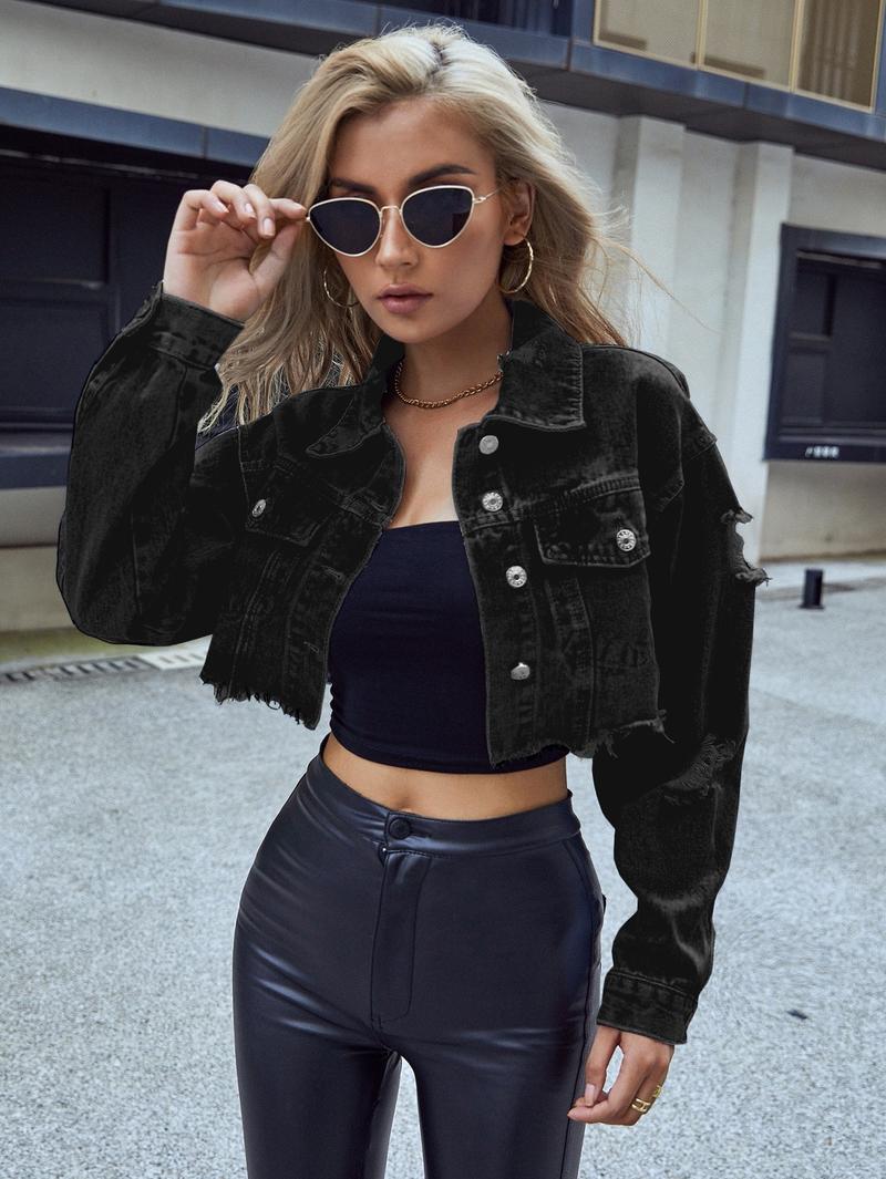 Women's Fashionable Denim Jacket, Casual Long Sleeve Outerwear for Daily Wear, Ladies Clothes for All Seasons, Coats