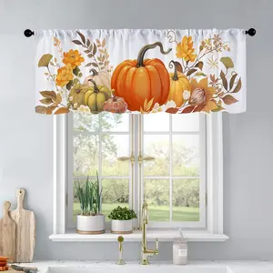 1 Watercolor Pumpkin Maple Leaf Flower Autumn Thanksgiving Watercolor Print Kitchen Curtains Curtains Valance Living Room Bedroom Bathroom Home Decoration Curtain Home Decor 54x18 Inch