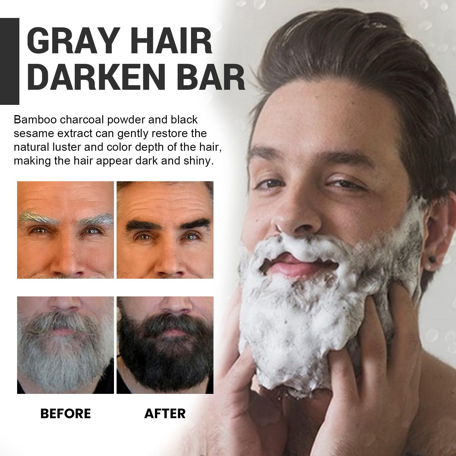 Gray Hair Reverse Shampoo Bar, OUHOE Black Hair Soap for Men & Women, Gradual Darkening Bar for Hair & Beard with Ginseng Charcoal Shea Butter Glycerin, Deep Clean Nourish Scalp, Travel-Friendly 55g,back to school