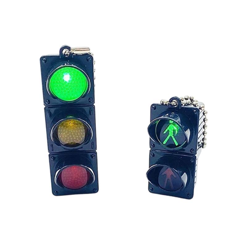 2Pcs Simulation Electronic Traffic Light Keychain Pendant Mini Pedestrian Light LED Light-emitting Toy Kids Cognitive Toy Gift