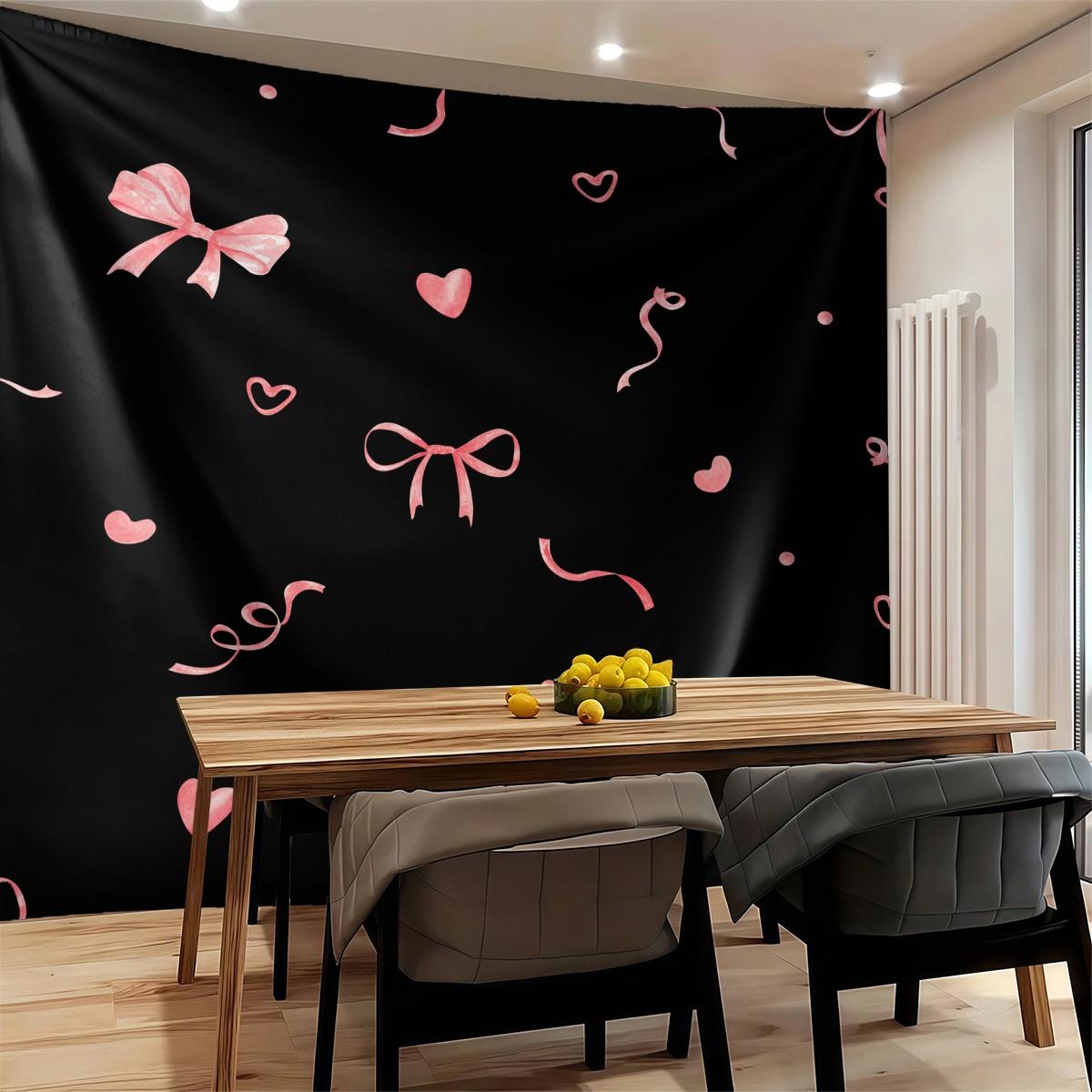 1Pcs Coquette Pink Bow Printed Tapestry, Sweet Y2K Aesthetic Wall Hanging, Soft Durable Fabric with Vivid Digital Print, Versatile Tapestries for Bedroom, Dorm, Living Room & Vanity Area, Ideal Cute Room Decor