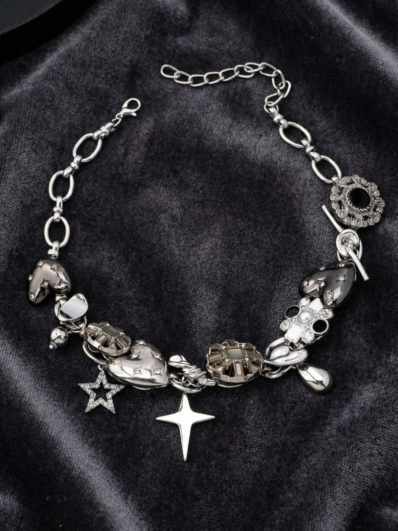 Women's Vintage Heavy Industry Hip-Hop Punk Style Charm Necklace, Silver Color Zinc Alloy Pendant Jewelry for Parties & Festivals