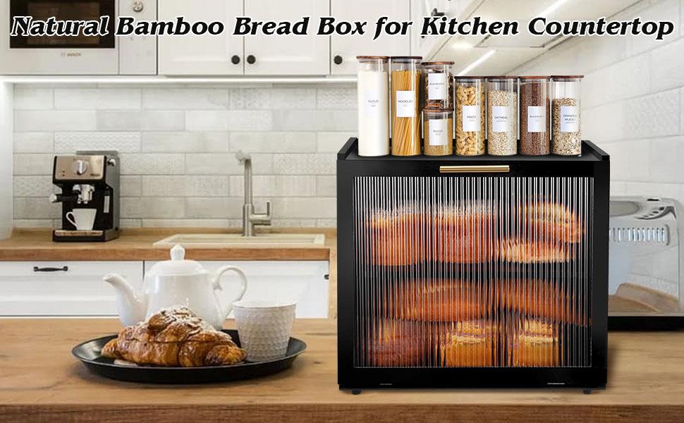 Double Layer Bamboo Bread Box for Kitchen Countertop, Bread Storage Container, Bread Box with Window, Large Capacity