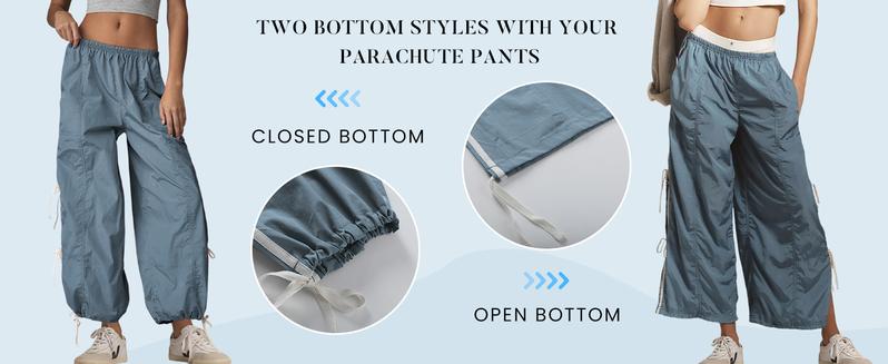 SCUSTY Trendy Side Bow Pants Women's Parachute Cargo Trousers Elastic High Waist Full Twist Hiking Casual Comfy Pocket Bottoms Black Minimalist