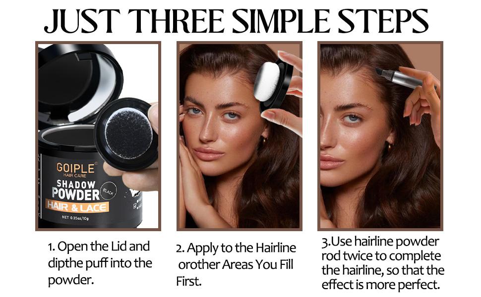 Hairline Powder for Bald Spots, Eyebrows, Beard Line, Light-Blonde Hair Fibers for Thinning Hair Shadow Powder Root Cover Up (Black) Haircare Cosmetic