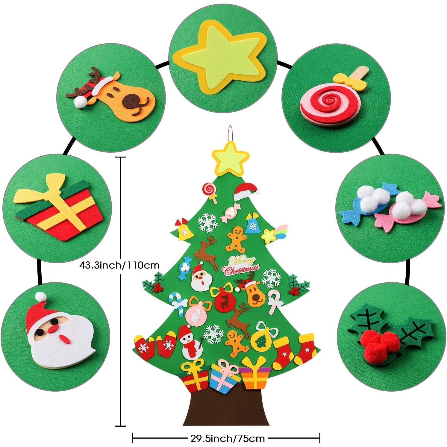 DIY Felt Christmas Tree - Large-3.6ft Modern Synthetic 3.6 ft Tall Art & Craft Kit, 41-Count Ornament Set, Reusable Adhesive Pads, Green Life-Size Unisex Festive Decoration for Home Supplies