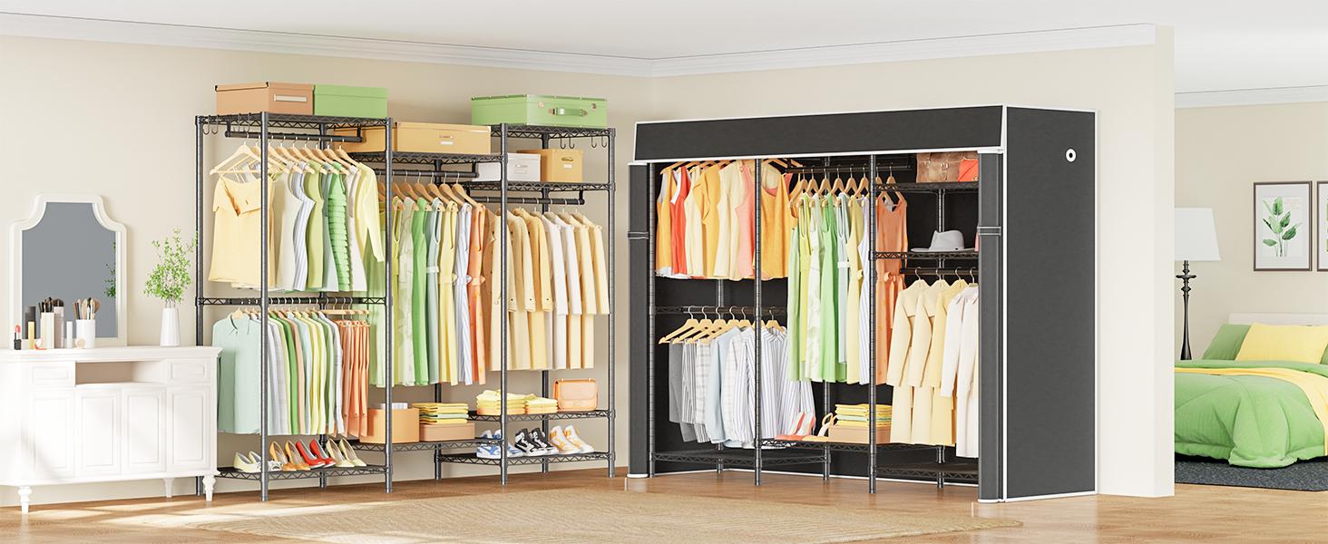 Ulif Heavy Duty Closet Organization System, Freestanding Clothes Rack, Adjustable, 63"W x 16"D x 77"H, 960 lbs Weight Capacity, with Dust Cover, Black Ulif Heavy Duty Closet Organization System, Freestanding Clothes Rack, Adjustable, 63"W x 16"D x 77"H, 960 lbs Weight Capacity, with Dust Cover, Black