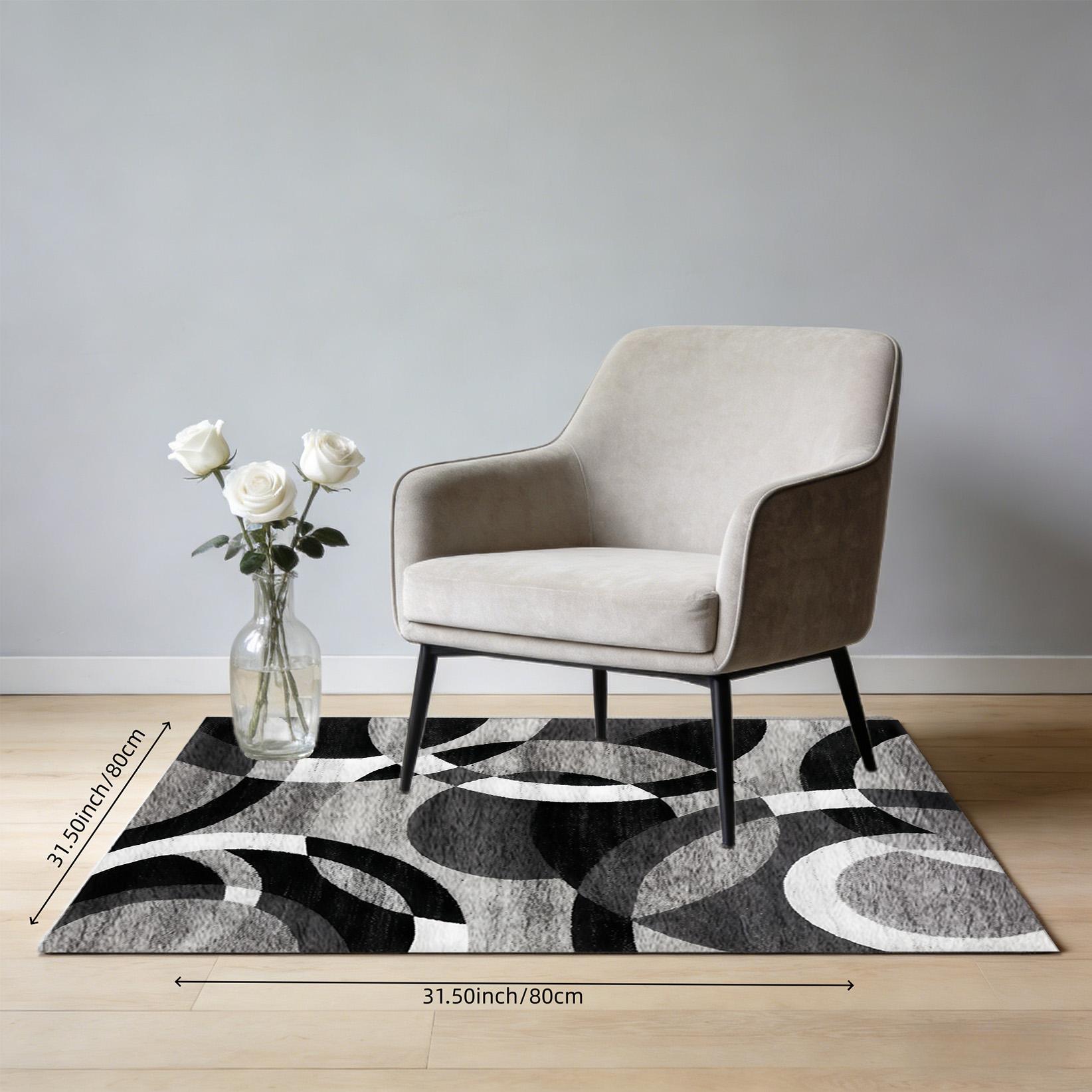 Abstract Rectangular Ring Rug: HD Printed, Double-Locked Edge, Machine-Washable, Non-Slip. Ideal for Home Rooms & Christmas Gifts, Modern Geometric Pattern Rug