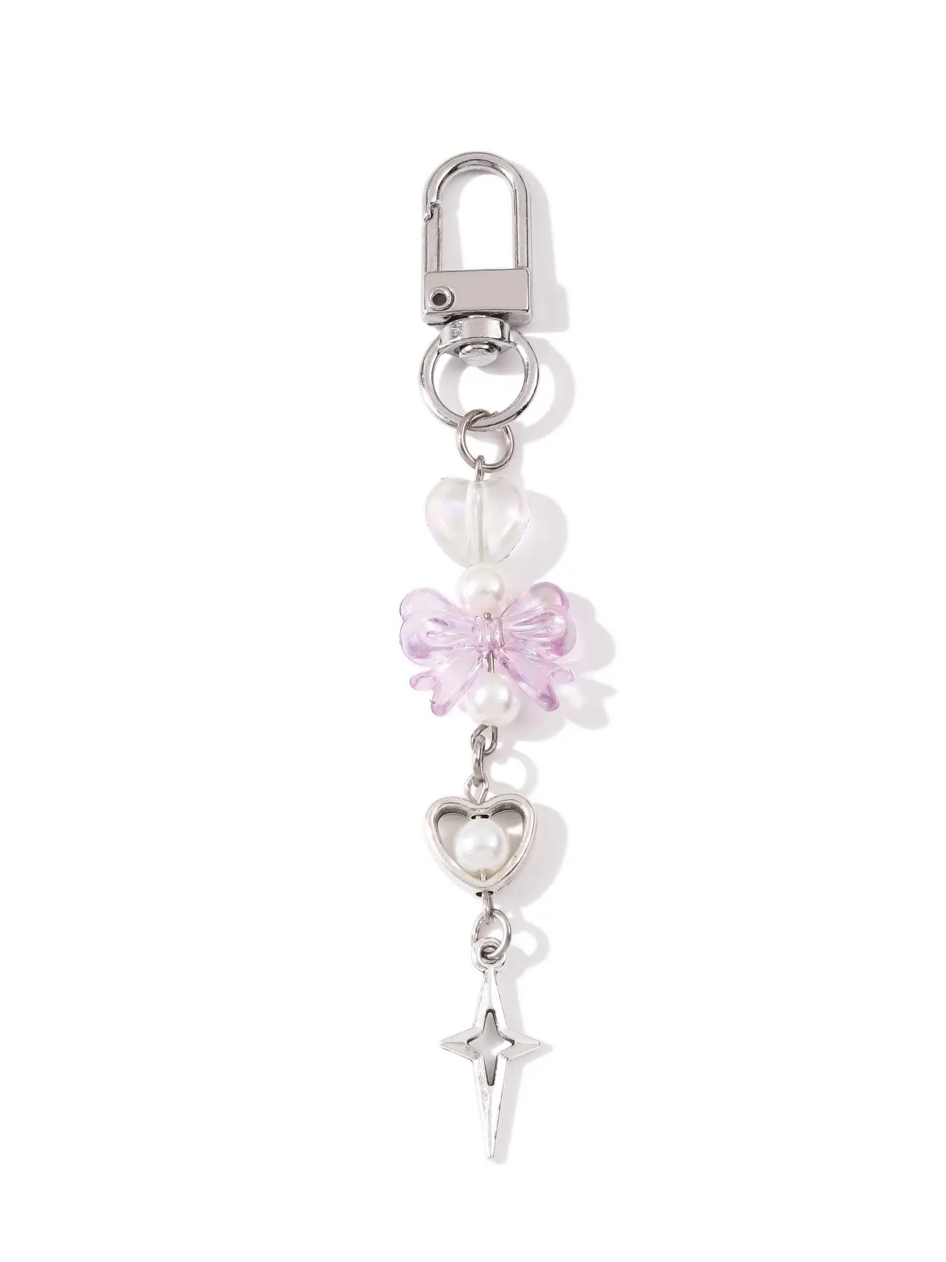Butterfly Pearl Heart Cross Keychain, Y2K Style Alloy Phone Bag Charm, Elegant Daily Accessory, Gift for Friends and Family
