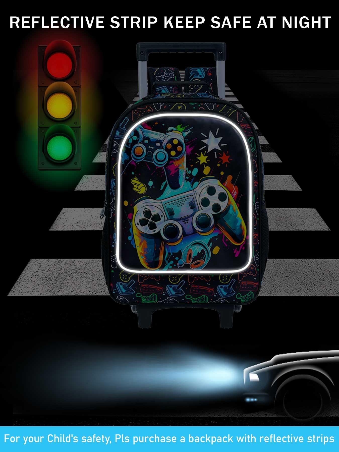 Three-Piece Wheel Backpack Set, Wheeled Elementary School Bag and Lunch Bag, Rolling Backpack for Boys and Girls, School Backpacks, Funny Bag, All Season Use