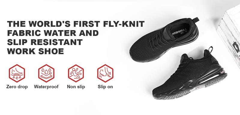 【Free Gift】Unisex Slip & Oil Resistant Work Shoes - Waterproof Safety Chef Shoes with Breathable Mesh for Kitchen & Hospital Staff Black Women