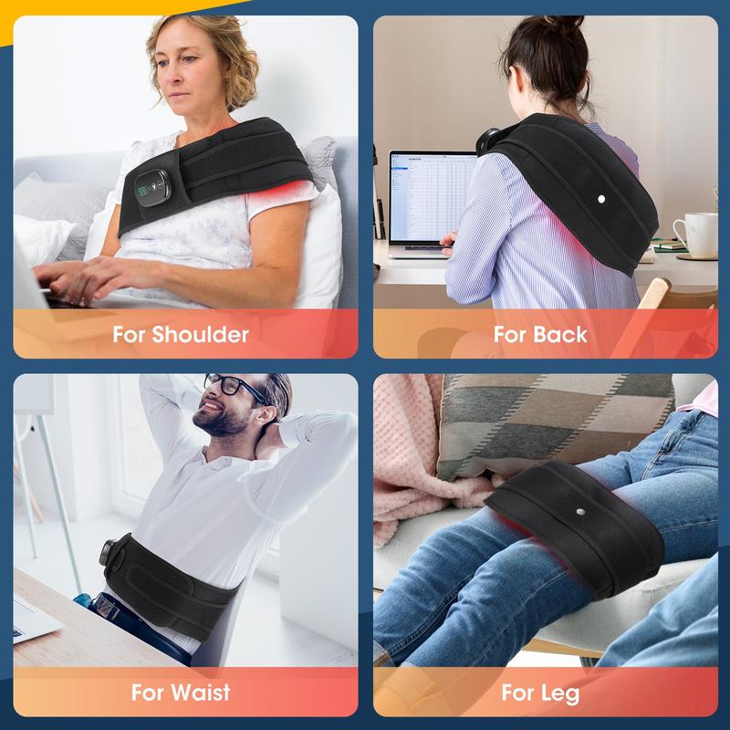 Cordless Lower Back Massager, Waist Heating Pad, Shoulder Heating Pad, LED Belt with 3 Levels Heat & Vibration, 5000mAh Heated Back Wrap Strap for Dad Mom Gifts, Portable Heating Pad