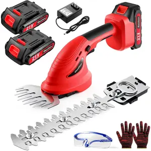 Cordless Hedge Trimmer with Battery (2Pack) and Charger, 2 in 1 Handheld Small Electric Bush Trimmers/Grass Cutter Yard Tool for Shrub/Tree/Lawn, Rechargeable Battery Powered Hedge Clipper for Garden