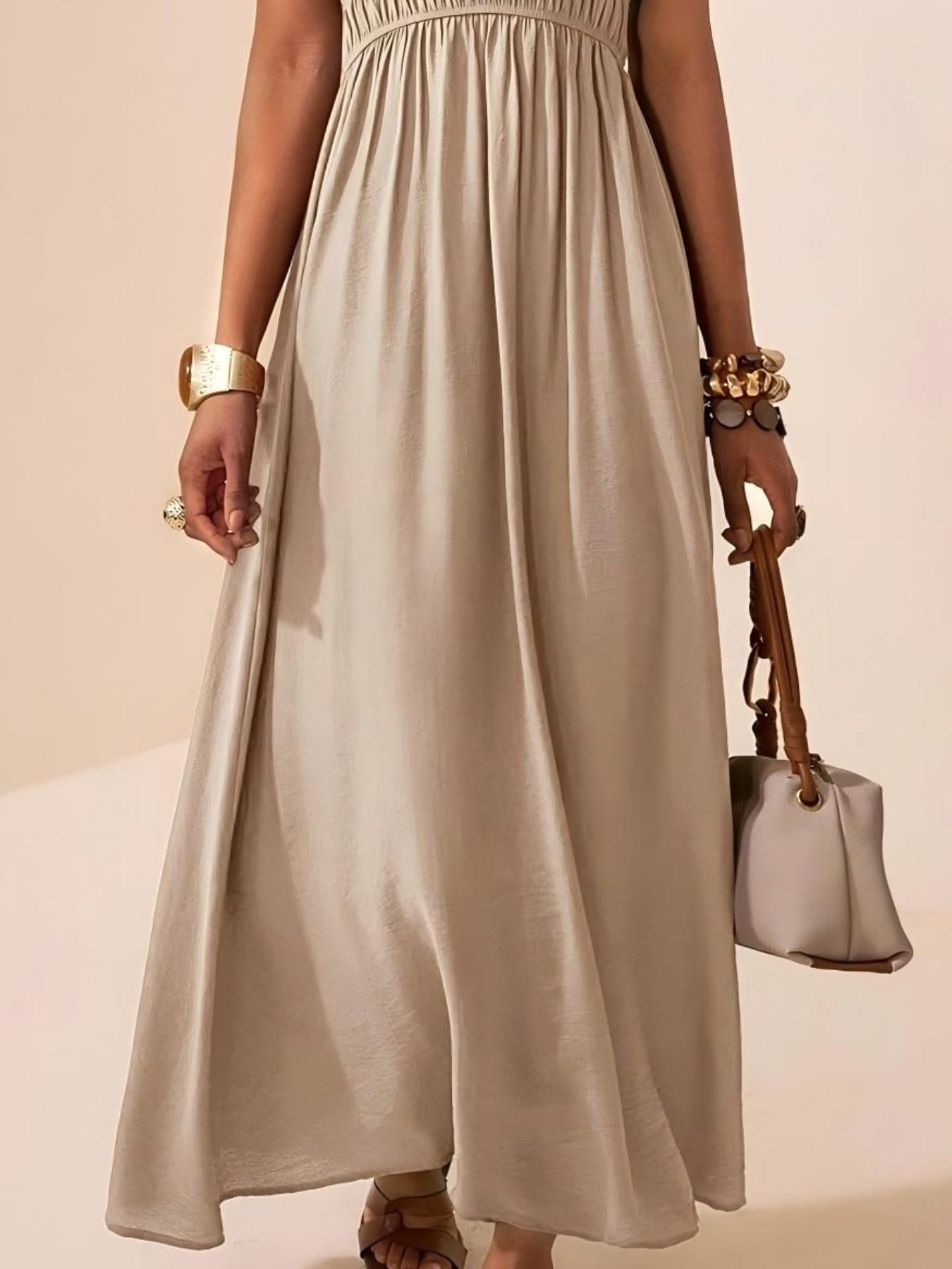 Women's Thin Strap Sleeveless Deep V Long A-Line Dress, 2026 Summer New Minimalist Elegant Chic, Perfect for Parties, Events and Evening Formal Wear