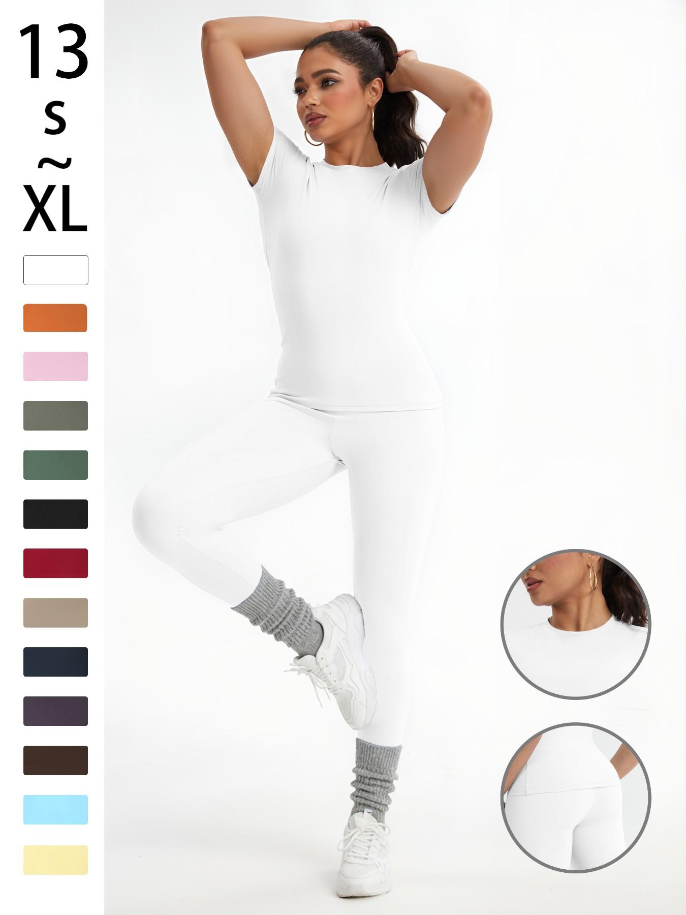 Women's Sportswear Set, Slim-Fit Short Sleeves & High-Waisted Yoga Pants, Ideal for Gym Running Outdoor Activities, Gym Yoga Outfit