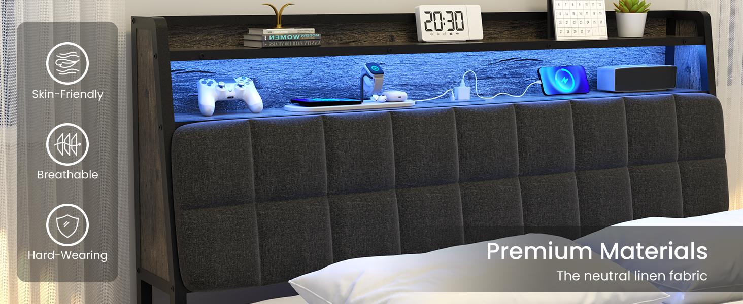 Flexpedic Full Queen Bed Frame, Ergonomic Headboard with Multi-Space Storage, Bedframe with Charging Station RGB LED Lights Flexpedic Full Queen Bed Frame, Ergonomic Headboard with Multi-Space Storage, Bedframe with Charging Station RGB LED Lights