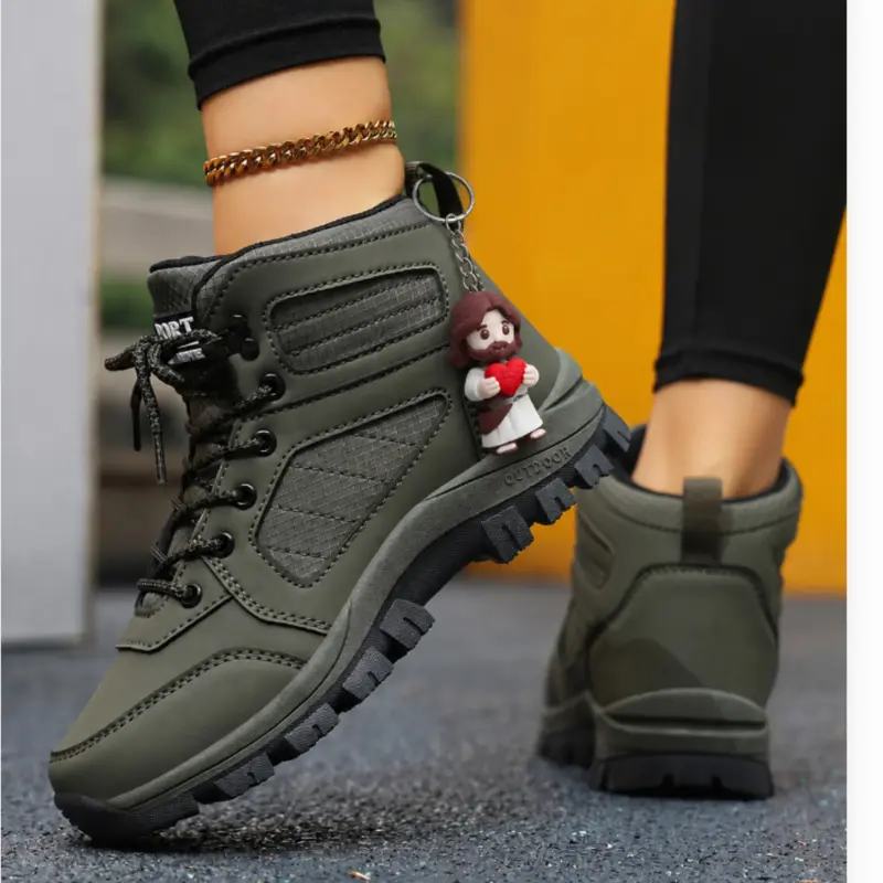 Women's Fashion Mid-Calf Sporty Outdoor Shoes, 3D Strap Accessories, Laces Mesh Breathable Anti-Slip Hiking Sneakers, Daily Wear, Outdoor Walking Shoes