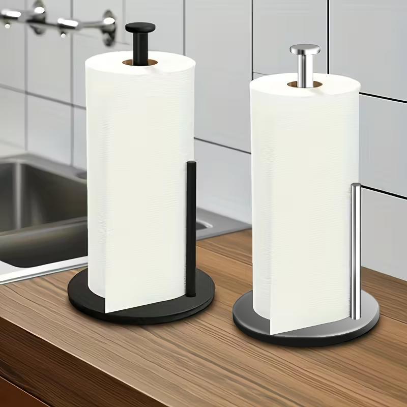 Premium Stainless Steel Paper Towel Holder, Silver Color Kitchen Roll Organizer, Countertop Roll Dispenser with Weighted Base