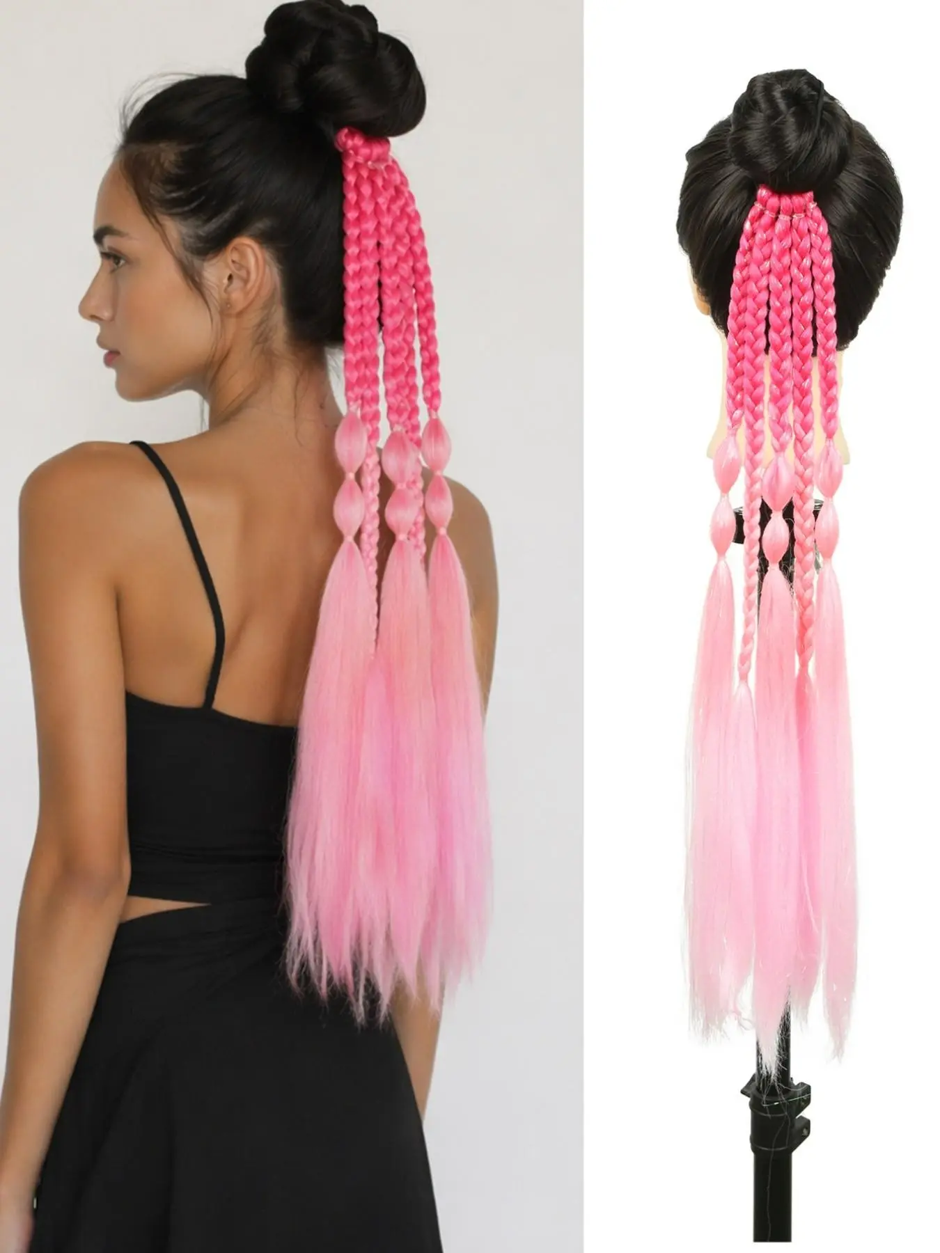 24-Inch Colorful Tinsel Bubble Ponytail Extension with Elastic Hair Tie – Synthetic Hairpiece with Glitter Accents; Easy to Wear; Stylish Accessory for Girls – Perfect for Music Festivals, Y2K Parties, Carnivals, and Cosplay.