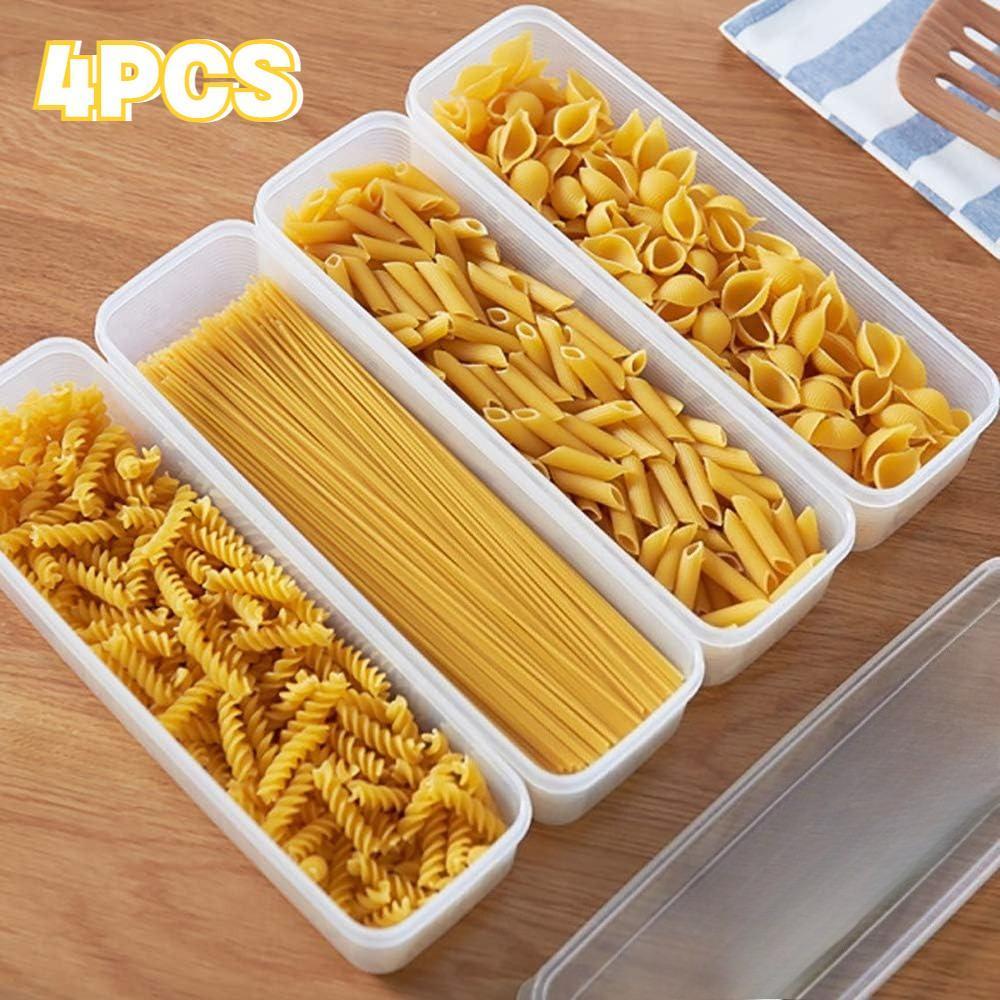 FAXHION 4-Piece Plastic Food Storage Container with Lid, Rectangular Airtight Storage Container for Onions, Coriander, Coriander, Garlic, Noodles, Eggs, Pantry Pasta Horizontal Storage Tank, Free of BPA