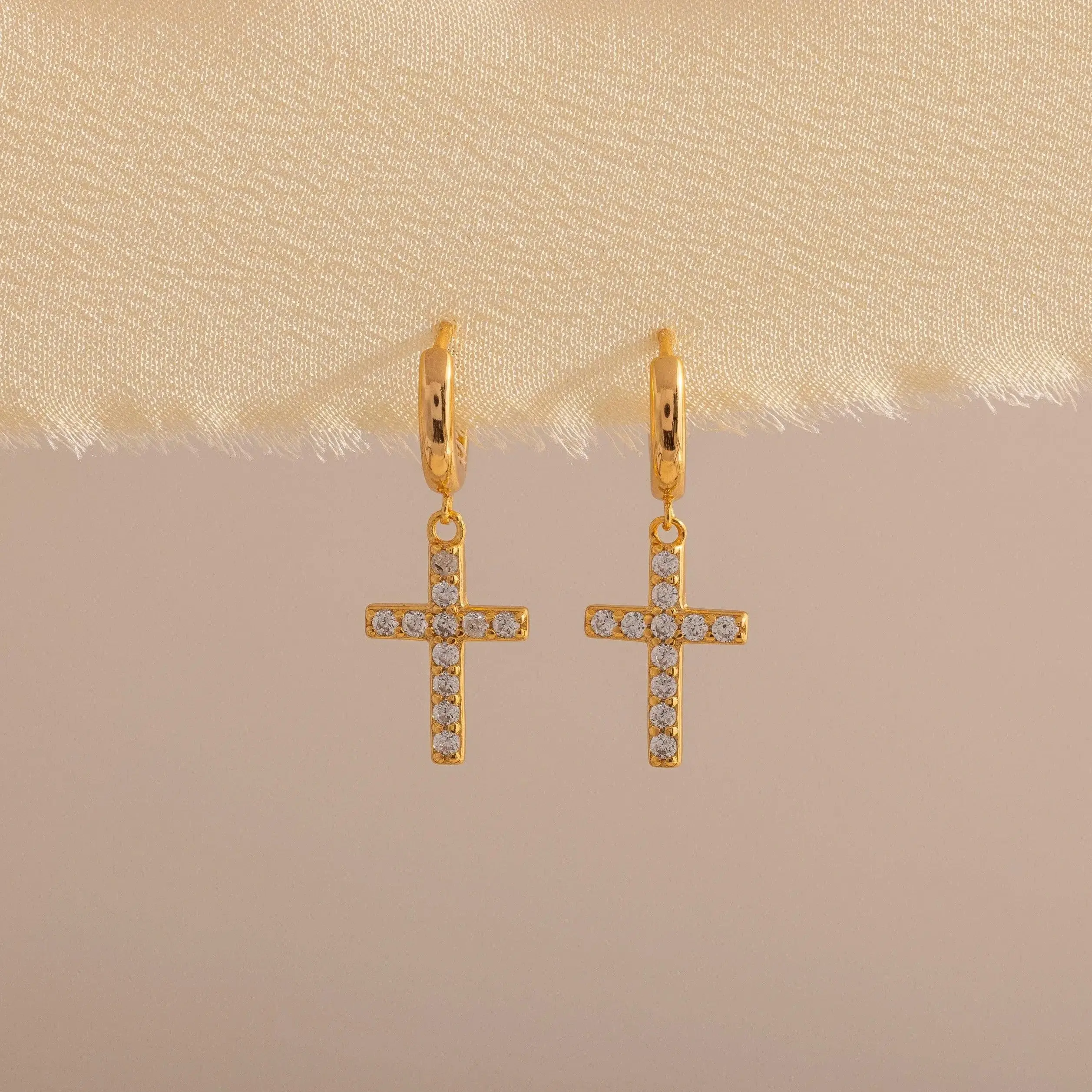 Caitlin Minimalism Beautiful Diamond Cross Earrings - Pendant Embrace Earrings - Minimal Jewelry - Gifts for Her