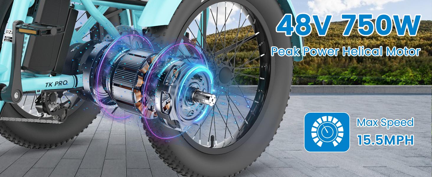 MOONCOOL Electric Tricycle for Adults, 750W 48V Folding Electric Trike Peak Power 1100W, 3 Wheels Electric Bicycle, Aluminum Frame Electric Tricycle with Large Basket and Removable Battery