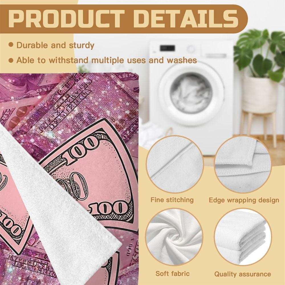 Printed Microfiber Beach Towel - Luxury Pink Dollar Bow Aesthetic Beach Towel - Soft & Absorbent Digital Print Microfiber Bath Towel for Pool, Travel, Yoga, and Vacation - Lightweight Multipurpose Oversized Towel for Summer Beach Days and Home Decor.