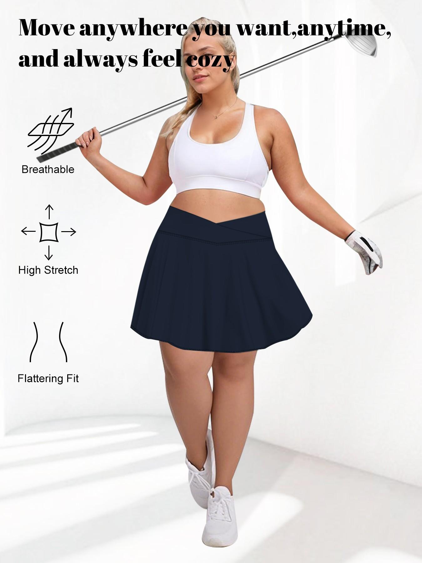 Women's Plus Size Skirt Dress with Safety Pants and Pockets, Cross Waist Design, Multifunctional and Stylish, Ideal for Daily Wear and Outdoor Sports