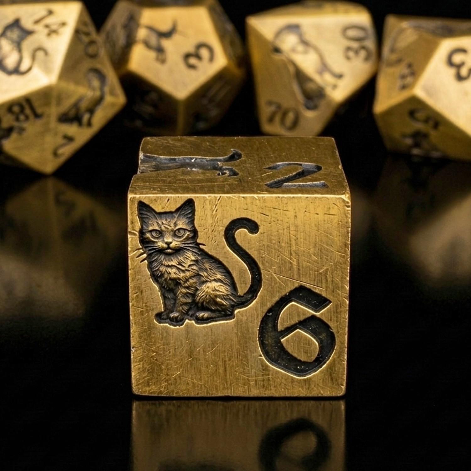 Metal Cat Dog Carved D&d Dice Set, 7-Piece Sharp Corner Polyhedral Rpg Tabletop Dice, Dragon & Dungeon Collectible Dice