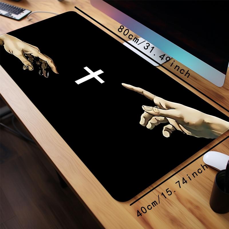 Creative Gesture & Cross Finger Pattern Extended Mouse Pad for Fall, Rectangle Gaming Keyboard Mouse Pads with Stitched Edge, Keyboard Pad, Work Desktop Accessories, Aesthetic, Vintage, Extended Mousepad