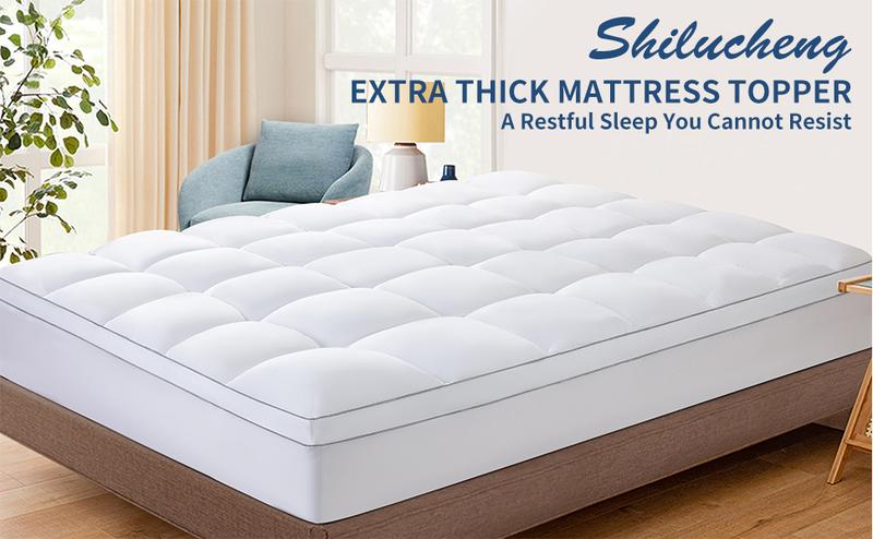 Extra Thick Bamboo Mattress Topper – Breathable, Elastic Skirt, Down Alternative Fill, Cotton Top, 8–21" Deep Pocket for Back & Side Sleepers