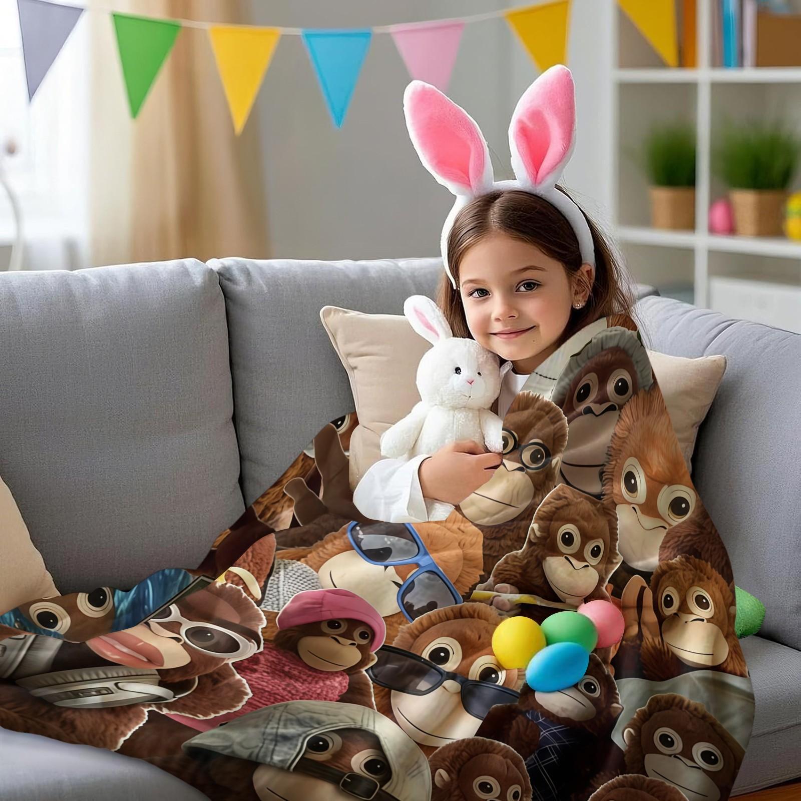 Curious George Lightweight Throw Blanket, Cute Cartoon Monkey Collage Summer Beach Nap Blanket, Soft Flannel Fleece Blanket for Office Couch Bed Travel, Ideal Gift for Curious George Fans Kids Teens Adults