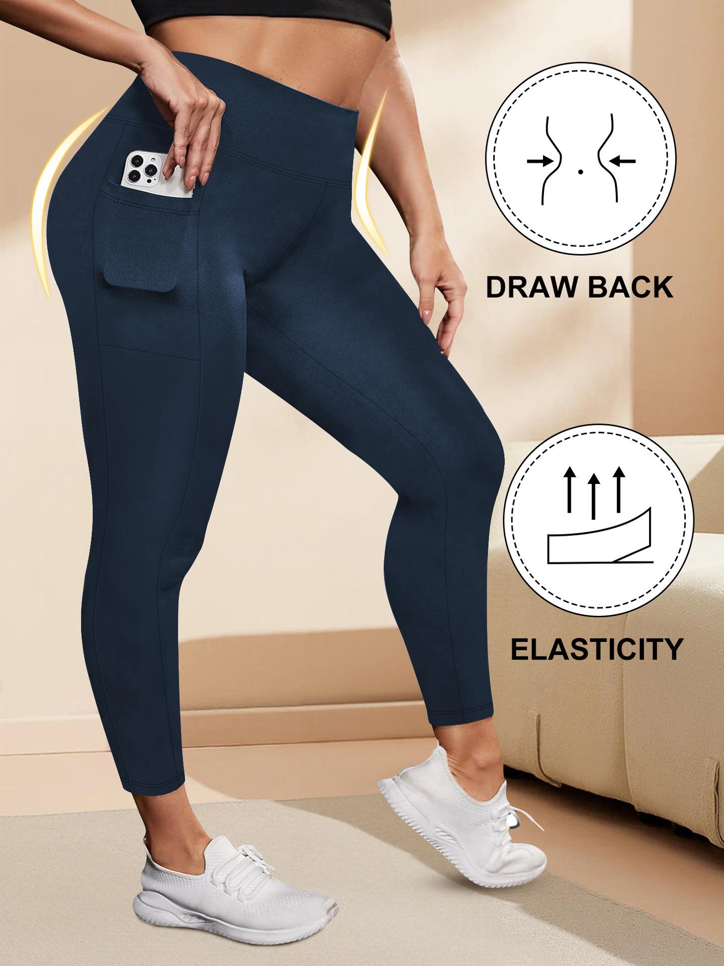 Plus Size High Waist Women's Yoga Pants, 4 Pack Comfortable Sport Slim High Stretch Black Navy Burgundy Grey Yoga Pants