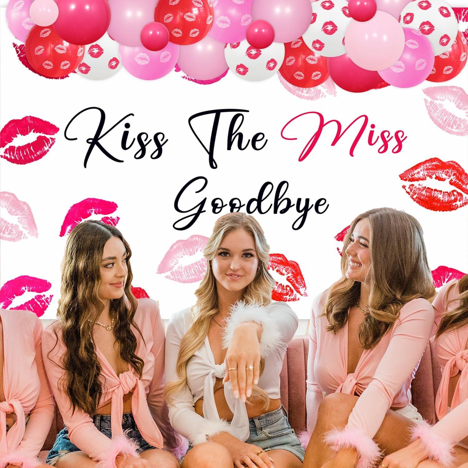 81Pcs Kiss the Miss Goodbye Bachelorette Balloon Kit - Great Value Hot Pink DIY Time Garland Arch Set with Backdrop, Lips Print Red Balloons for Wedding Bridal Shower Decor, Friends & Guests Photography Prop, Balloon Arch Kit