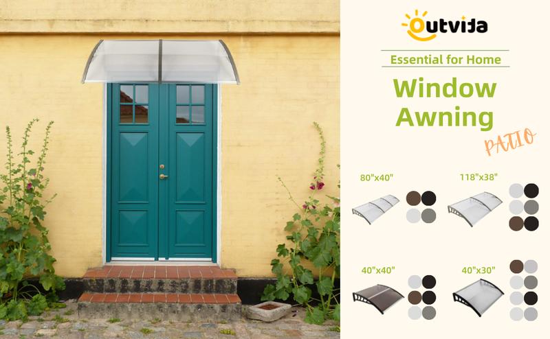 Ubesgoo Window Awning Door Canopy 77"x35.4", Polycarbonate Cover Front Door Outdoor Patio Awning Canopy UV Rain Snow Sunlight Protection Hollow Sheet, Brown Board & Black Bracket